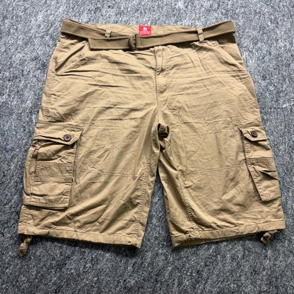 PJ Mark Mens Cargo Shorts Khaki Tan Size 42 With Belt Utility Tactical Drawstrin